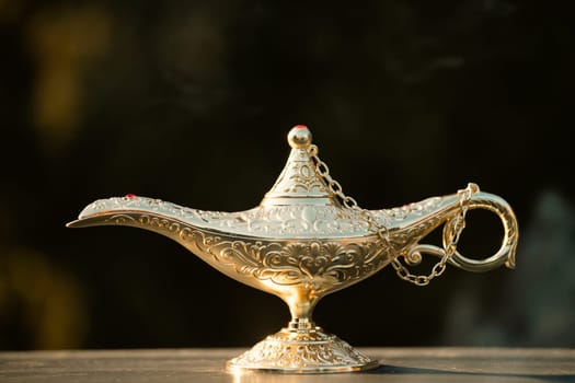 Ramadan Kareem festive greeting card for Muslim holy month with Aladdin lamp of wishes