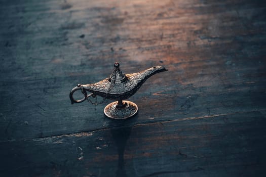 Ramadan Kareem festive greeting card for Muslim holy month with Aladdin lamp of wishes