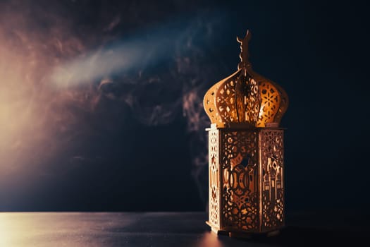 Ramadan Kareem background. Ornamental Arabic lantern glowing at night
