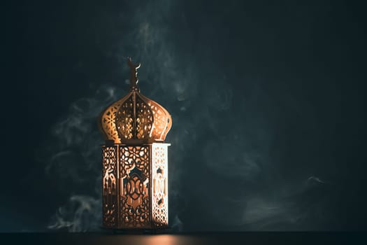 Ramadan Kareem background. Ornamental Arabic lantern glowing at night