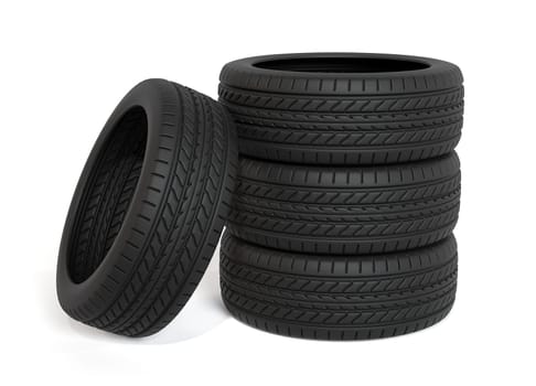 new tires stack car wheel heap automobile garage service 3D illustration