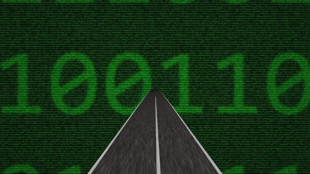 Driving into the digital world 3d illustration