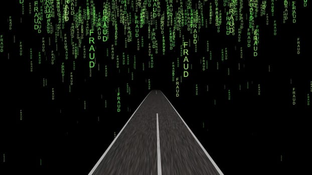 Driving into the fraud  net world 3d illustration