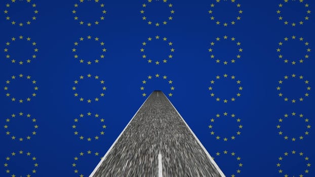 Fast ride on highway into EU flag 3d illustration