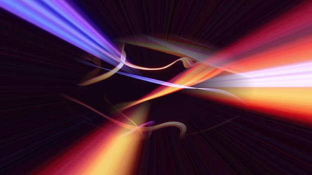 Colorful fiber strings in motion against black background