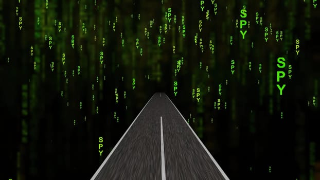 Driving into the spy net world 3d illustration