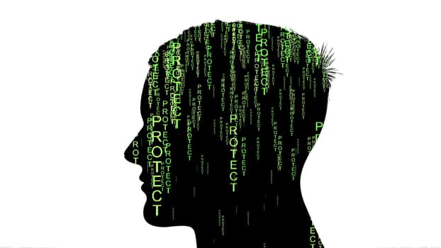 Silhouette of man with protect data concept