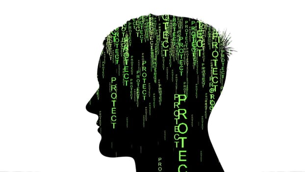 Silhouette of man with protect data concept