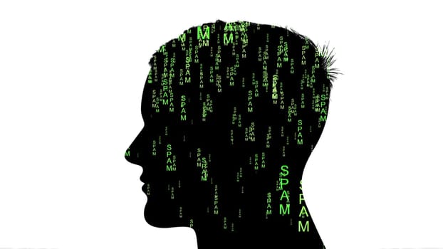 Silhouette of man spam data concept