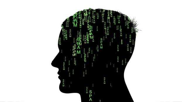 Silhouette of man spam data concept