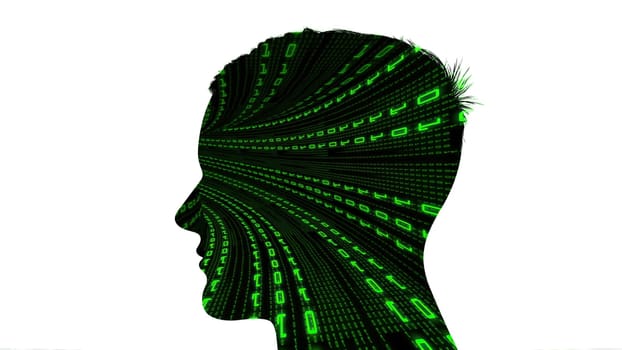 Silhouette of man binary data tunnel concept