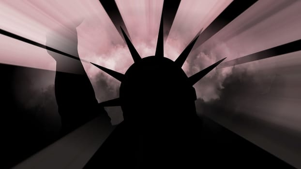 The Statue Of Liberty Of New York City Against Clouds and rays