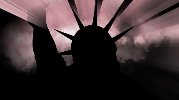 The Statue Of Liberty Of New York City Against Clouds and rays
