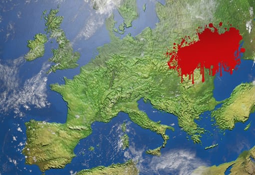 Map of Europe and bleeding Ukraine.