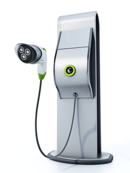 Electric car charging station isolated on white background. 3D illustration.