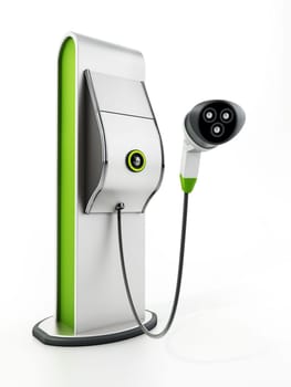 Electric car charging station isolated on white background. 3D illustration.