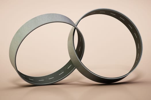 Circle shaped roads attached to each other. 3D illustration.