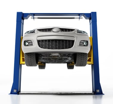 Car lift isolated on white background. 3D illustration.