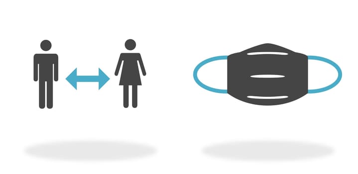 Pandemic icons: Keep your distance and wear a face mask