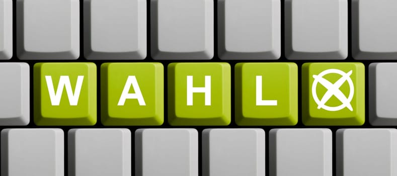 Green yellow keyboard: Election in german language 3D illustration
