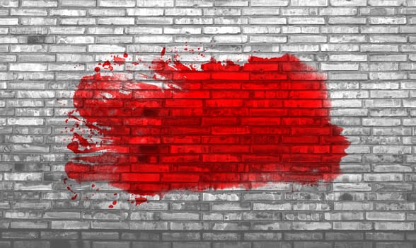 Brick wall background with red graffiti color