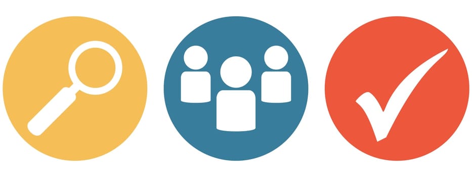 3 colorful Buttons orange, blue, red: Search for staff or employees