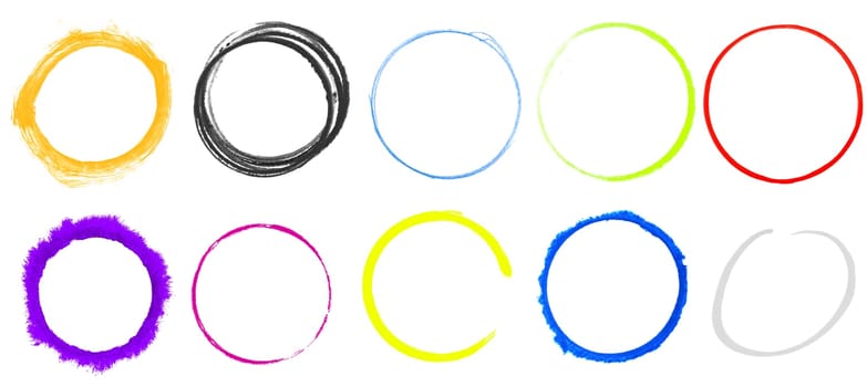 Collection of 10 hand drawn paintbrush circles