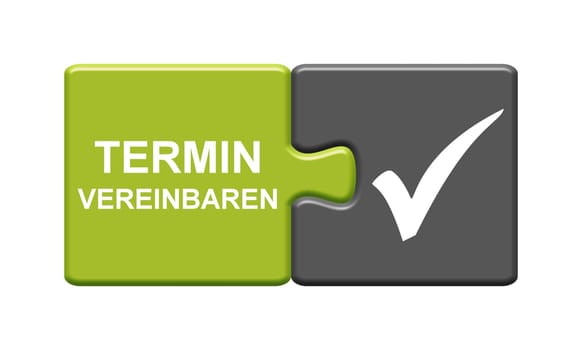 Puzzle Button 3D illustration german: Make appointment
