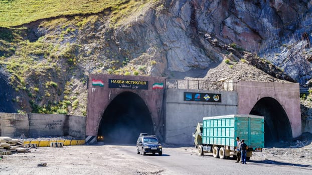 August 26, 2016, Anzob  Tunnel, Tajikistan: Exit from Anzob Tunnel - a part of Anzob Pass road through the Zarafshan Mountain Range in Tajikistan