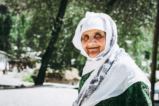 august 26, 2016, Margib village, Tajikistan: A portrait of an elderly woman in a small village in Yaghnob region of Tajikistan