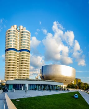 Munich, Germany, September 29, 2015: BMW World Headquarters building and the museum in Munich, Germany