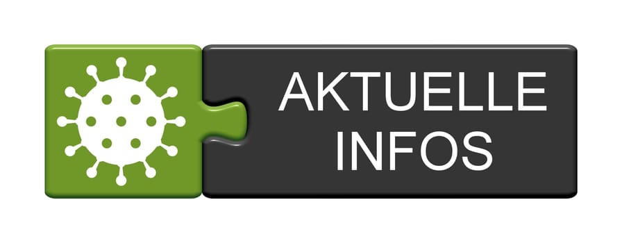 Isolated Puzzle Button with Covid-19 Symbol showing Current Information in german language - 3D Illustration