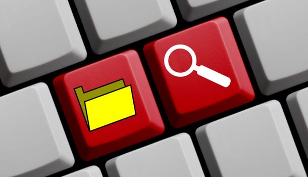 Computer Keyboard showing Search Files 3D Illustration