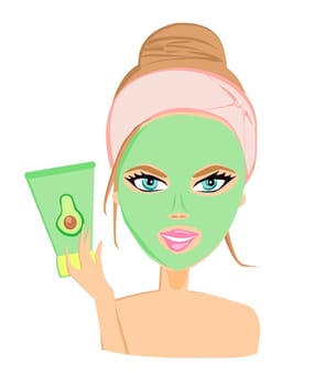 beautiful girl applying face avocado mask