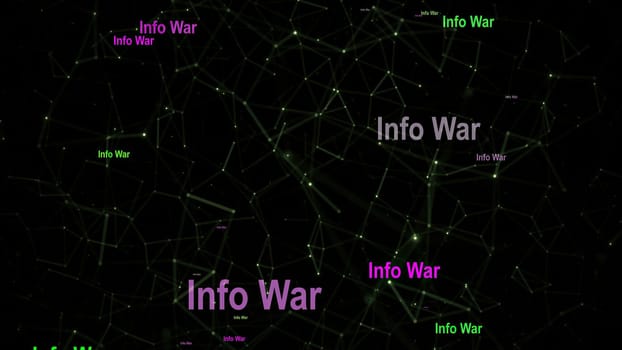 Info war and fake news text against network background