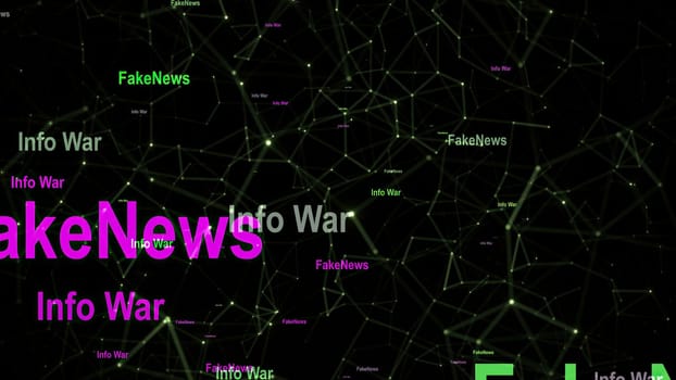 Info war and fake news text against network background