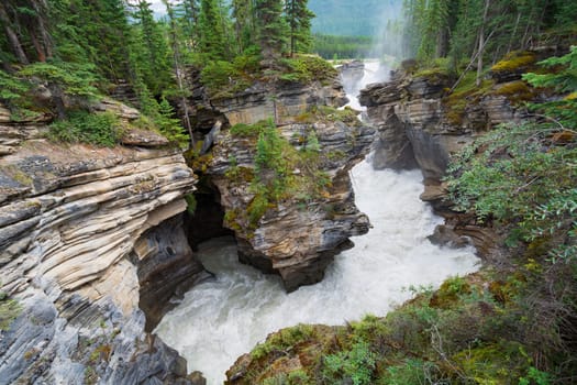 Raging Water in the Canadian Rockies at the Athabasca Glacier in Jasper National Park in Alberta