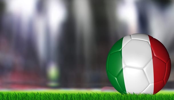 Italy Flag Pattern 3d rendering of a soccer ball in green grass
