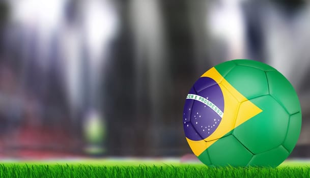 a soccer ball with Brazil Flag on green grass