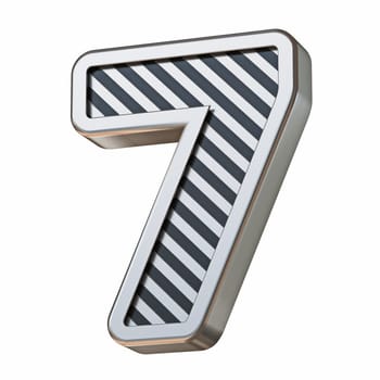 Stainless steel and black stripes font Number 7 SEVEN 3D rendering illustration isolated on white background