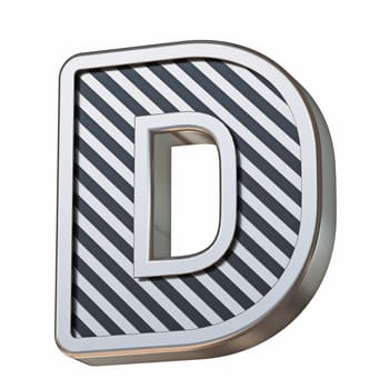 Stainless steel and black stripes font Letter D 3D rendering illustration isolated on white background