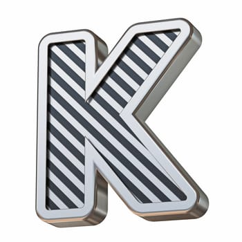 Stainless steel and black stripes font Letter K 3D rendering illustration isolated on white background