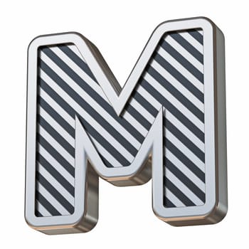 Stainless steel and black stripes font Letter M 3D rendering illustration isolated on white background