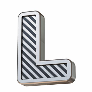 Stainless steel and black stripes font Letter L 3D rendering illustration isolated on white background