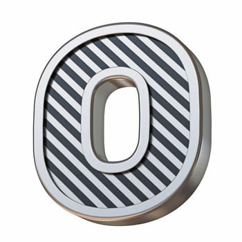 Stainless steel and black stripes font Letter O 3D rendering illustration isolated on white background