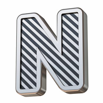 Stainless steel and black stripes font Letter N 3D rendering illustration isolated on white background