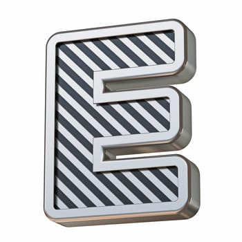 Stainless steel and black stripes font Letter E 3D rendering illustration isolated on white background