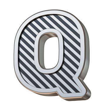 Stainless steel and black stripes font Letter Q 3D rendering illustration isolated on white background