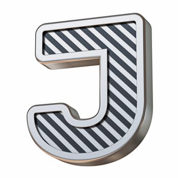 Stainless steel and black stripes font Letter J 3D rendering illustration isolated on white background