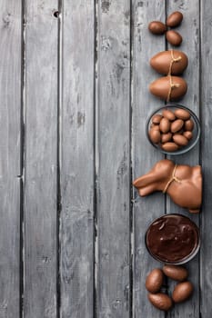 Delicious Easter holiday chocolate bunny, eggs and sweets